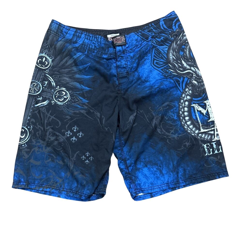 Official Y2K MMA Elite Swim Trunks Board Shorts Mens Large Dragon Crosses